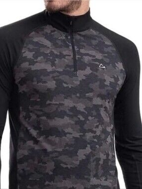Paradox Men's Top Merino Blend Base Layer Grey Camo Size Medium 1/4 Zip NEW